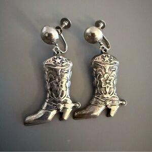 Vintage Silver Cowboy Western Boots Screw Back Earrings Circa 1970’s